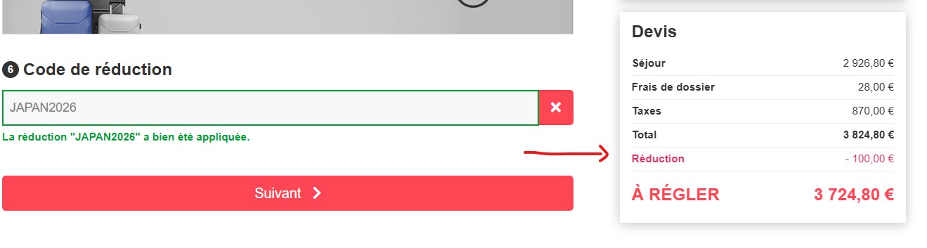 Validation du code promo de voyage